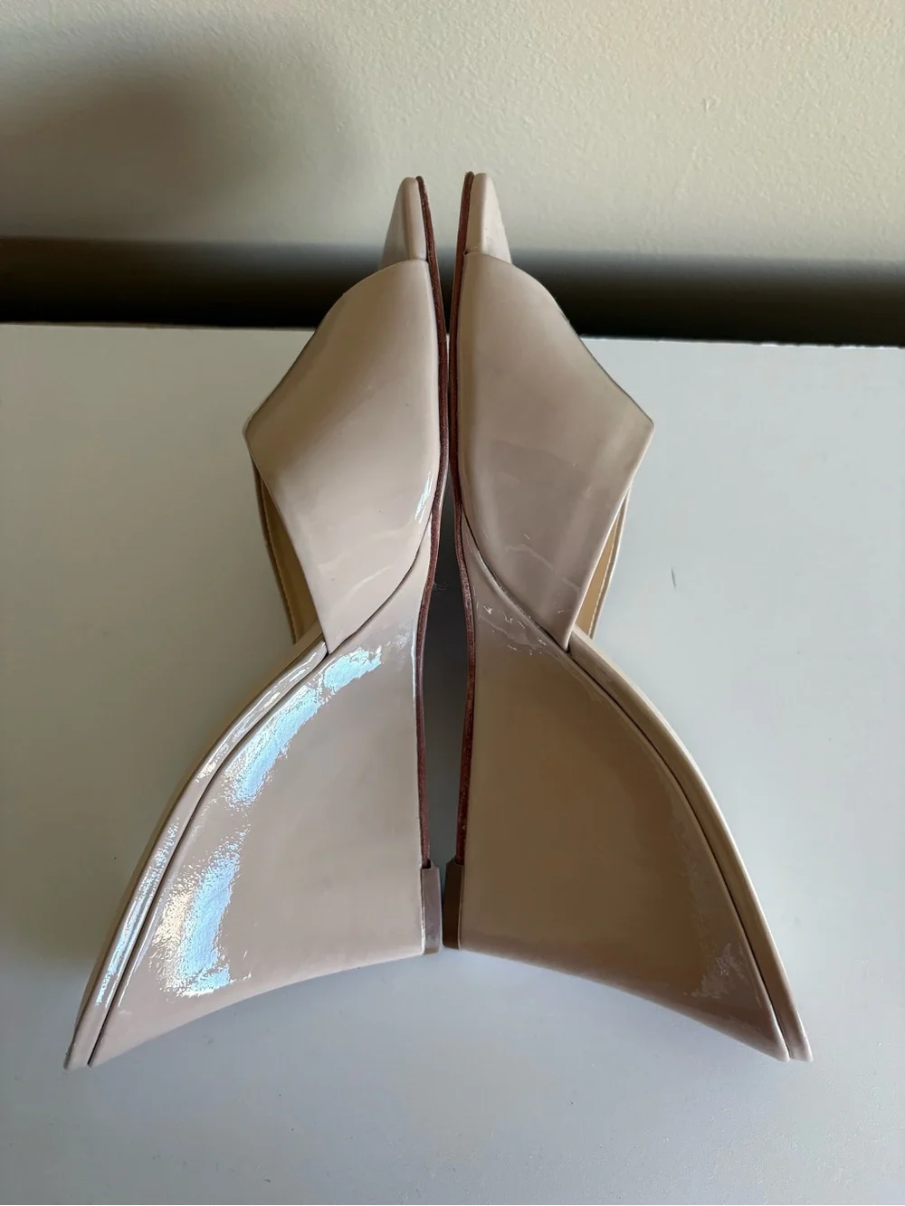 Anthropologie Maeve Beige Patent Wedge Square Toe Sandals Size 7
